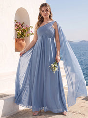 A-Line/Princess One-Shoulder Sleeveless Plus Size Bridesmaid Dresses Steel Blue