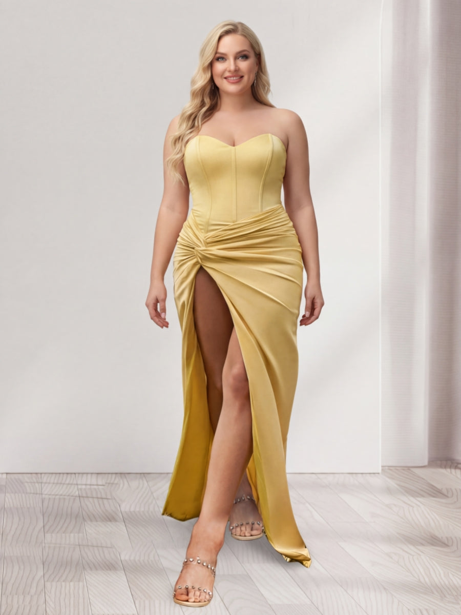 Sheath/Column Sweetheart Sleeveless Plus Size Bridesmaid Dresses with Split Side As Picture