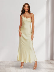 Sheath/Column One-Shoulder Ruffle Maxi Dresses Long Bridesmaid Dresses As Picture