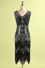 1920s Black and Silver Sequined Dress