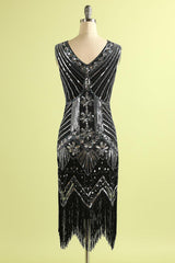 1920s Black and Silver Sequined Dress