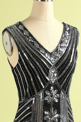 1920s Black and Silver Sequined Dress
