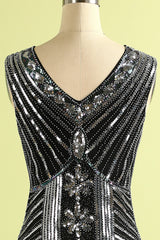 1920s Black and Silver Sequined Dress