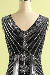 1920s Black and Silver Sequined Dress