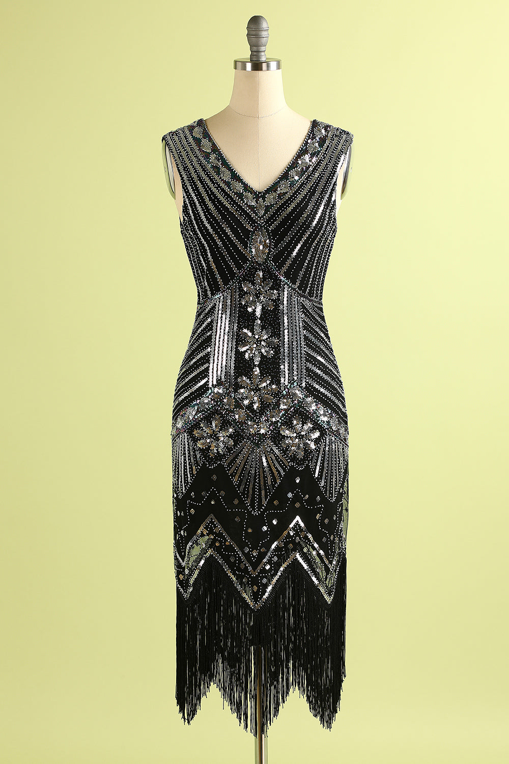 1920s Black and Silver Sequined Dress
