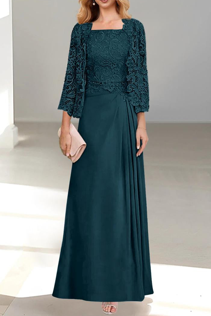 2 A Line Scoop Mother of the Bride Dresses with Pleated & Lace Appliques Long