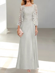 2 A Line Scoop Mother of the Bride Dresses with Pleated & Lace Appliques Long