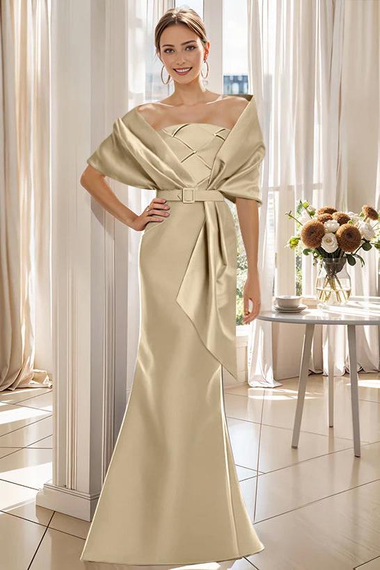 2 Piece Long Trumpet Dresses for Mother of the Bride & Groom with Wrap