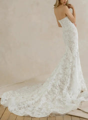 Trumpet Mermaid Sweetheart Sleeveless Chapel Train Lace Wedding Dress With Lace Swd13101
