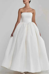 Ball Gown Strapless Sleeveless Floor Length Satin With Pockets Bride Wedding Dress Swd13158