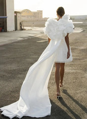 A Line Sweetheart Sleeveless Short Mini Detachable Taffeta Bride Wedding Dress With Beading Swd13190