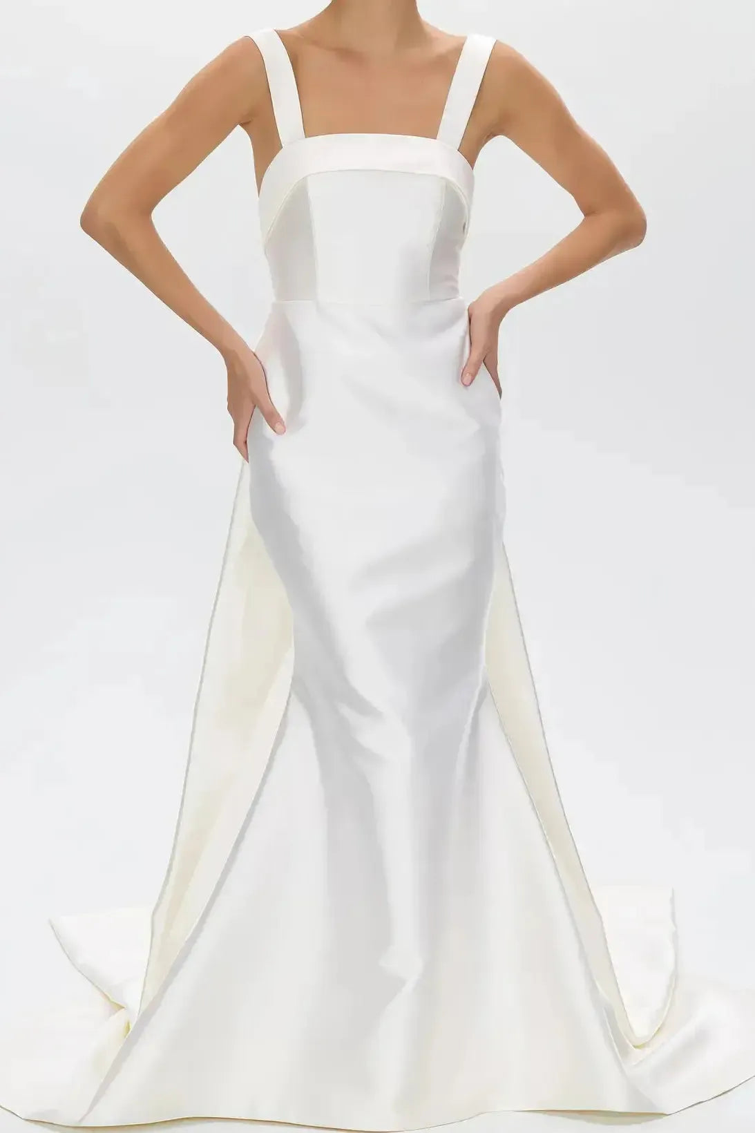Trumpet Mermaid Scoop Neck Sleeveless Twill Satin Bride Wedding Dress With Detachable Bow Train Swd13201