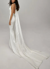 Trumpet Mermaid Halter Plunge Neck Sleeveless Detachable Trail Matte Satin Bride Wedding Dress Swd13211