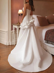 Trumpet Mermaid Sweetheart Sleeveless Chapel Train Satin Wedding Dresses With Flower S Swd13220