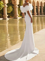 Trumpet Mermaid Off The Shoulder Short Sleeves Chapel Train Elastic Satin Wedding Dresses Swd13276