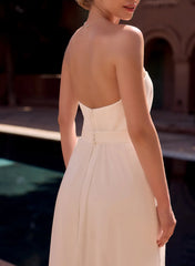 Jumpsuit Pantsuit Off The Shoulder Sleeveless Floor Length Chiffon Elastic Satin Wedding Dresses Swd13278