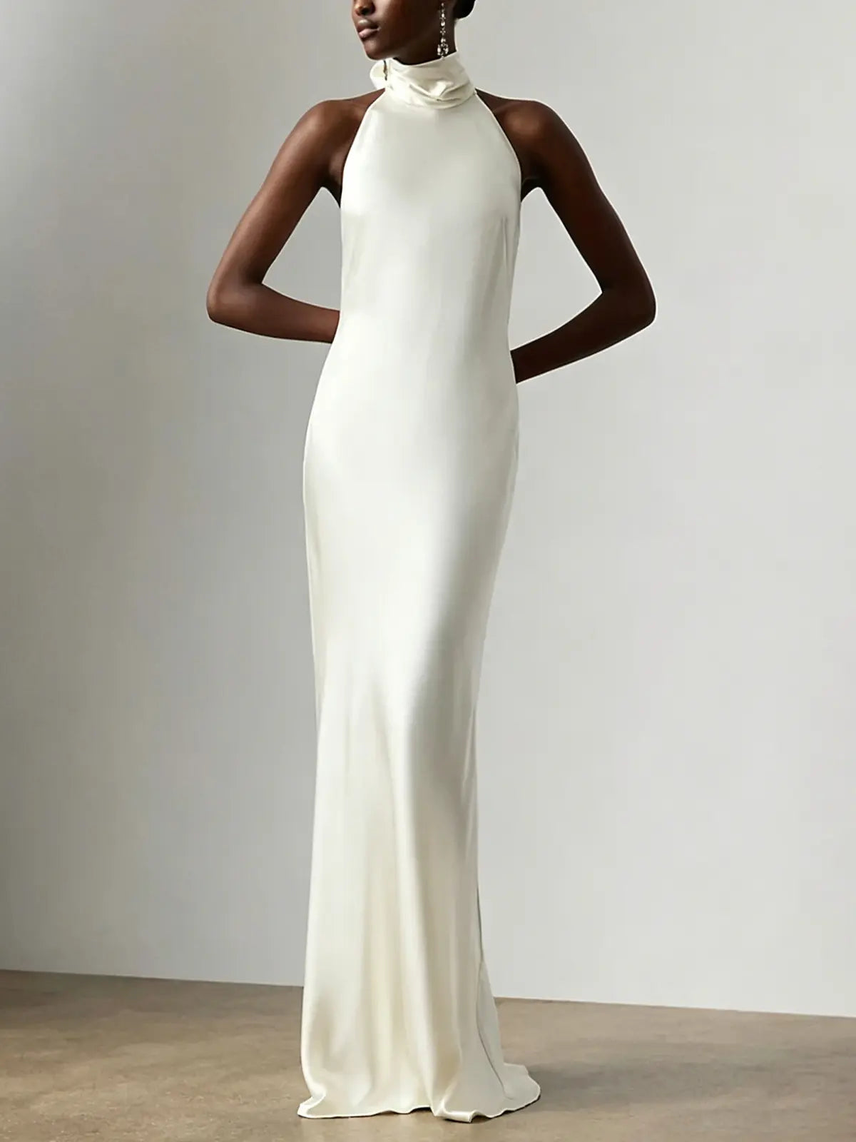 Sheath Column Halter Sleeveless Floor Length Bride Wedding Dress Swd13313