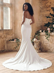Trumpet Mermaid Sweetheart Sleeveless Court Train Matte Satin Wedding Dresses Swd13131