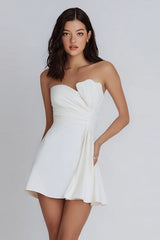 Yellow Strapless Satin Short A-Line Homecoming Dress with Ruffles