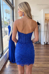 Strapless Corset Sequin Lace Bodycon Mini Homecoming Dress