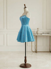 Sparkly Satin A Line Short Corset Homecoming Dress with Rhinestones