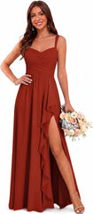 Sweetheart Chiffon Bridesmaid Dress with Pleated Bodice and Ruffle Slit