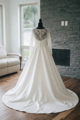 A-Line Wedding Dress with Long Lace Sleeves and Illusion Neckline