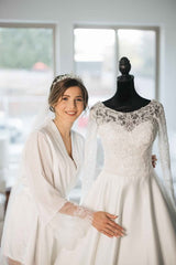 A-Line Wedding Dress with Long Lace Sleeves and Illusion Neckline