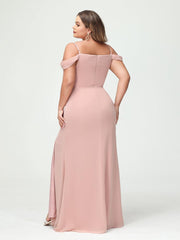 Sheath/Column Spaghetti Straps Off-the-Shoulder Chiffon Split Side Plus Size Bridesmaid Dresses