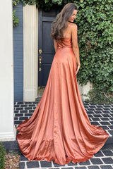 A Line Bridesamid Dress Spaghetti Straps Blush Long Prom Dress with Split Front
