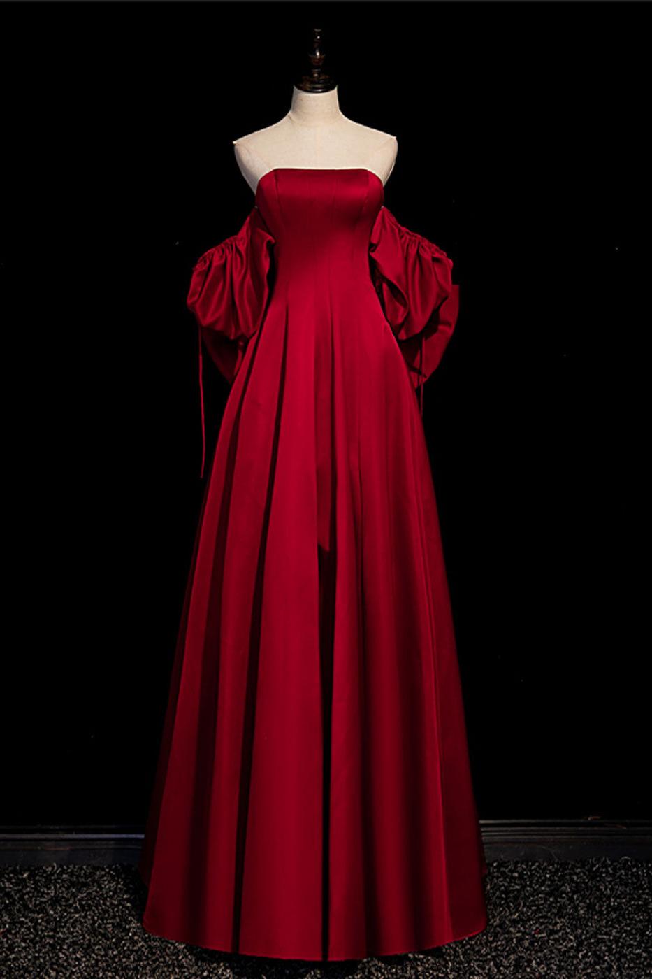 A Line Burgundy Prom Dress Long Satin Formal Evening Dress