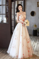 A Line Champagne Prom Dress Long Formal Evening Dress