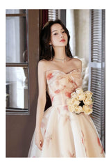 A Line Champagne Prom Dress Long Formal Evening Dress