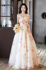 A Line Champagne Prom Dress Long Formal Evening Dress
