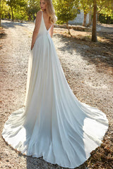 A Line Chiffon Wedding Dress With Court Train