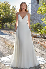 A Line Chiffon Wedding Dress With Court Train