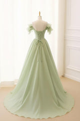 A Line Green Prom Dress Tulle Long Formal Gown Evening Dress