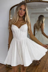 A Line Homecoming Dress Beaded Corset Short Cocktail Dresses