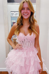 A-Line Light Blue Homecoming Dress Sweetheart Corset Short Cocktail Dresses with Ruffles