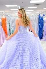 A Line Lilac Prom Dress Spaghetti Straps Long Evening Dress with Slit