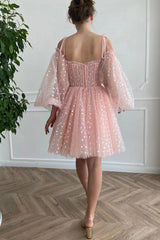 A Line Off the Shoulder Blush Homecoming Dress Short Cocktail Dresses with Long Sleeves