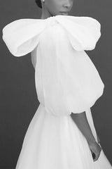 A Line One Shoulder Organza Wedding Dress With Split Front Bow