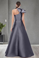 A Line One Shoulder Sleeveless Satin Bridesmaid Dress With Bow(s) and Pockets