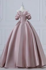 A Line Pink Prom Dress Satin Long Evening Dress