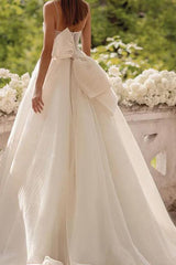 A Line Princess V Neck Tulle Lace Sweep Train Wedding Dress With Appliques Lace