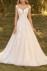 A Line Princess Wedding Dress with Appliques Lace
