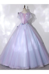 A Line Prom Dress Crew Neck Tulle Purple Long Formal Evening Dress