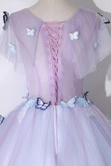 A Line Prom Dress Crew Neck Tulle Purple Long Formal Evening Dress