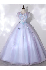 A Line Prom Dress Crew Neck Tulle Purple Long Formal Evening Dress