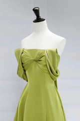 A Line Prom Dress Off the Shoulder Satin Green Long Formal Dress Evening Dress